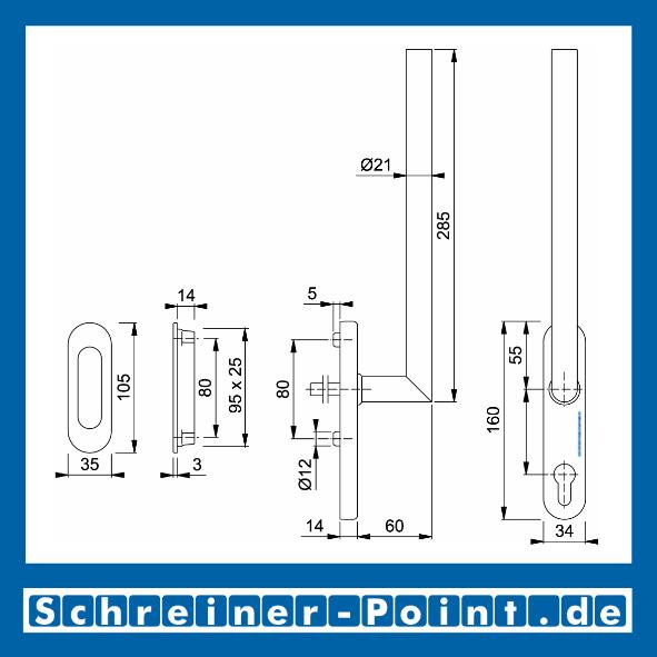 Hoppe Amsterdam Edelstahlt F69 Hebe-Schiebetür-Garnitur HS-E0400Z/431N/422 PZ (PZ-Gelocht) 2657874